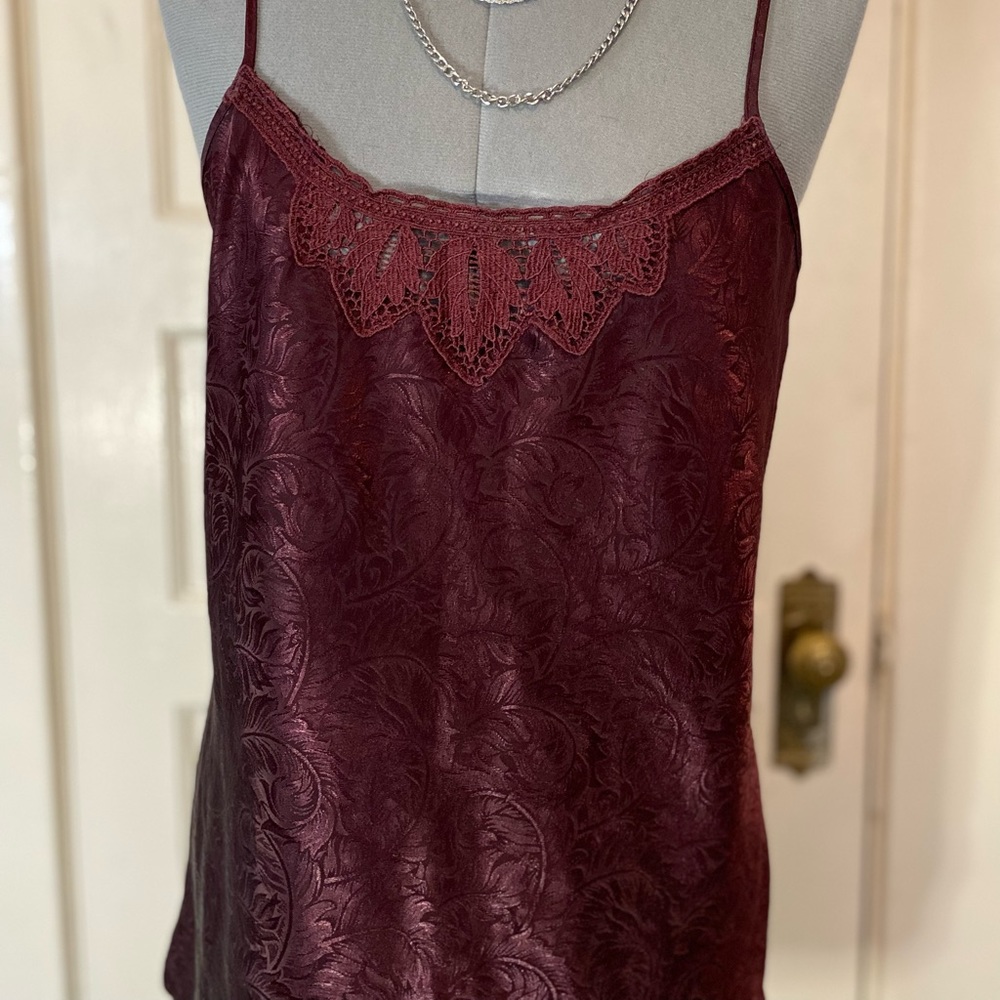 Vintage Inner Most Womens Silk Burgundy Wine Nightgown/ Sexy Tank Top Blouse 🍷